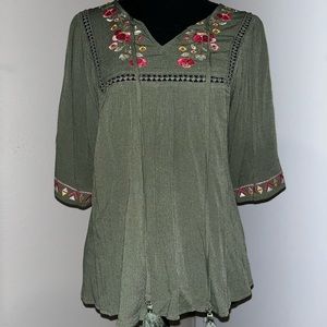 Francesca’s Olive green and floral Blouse